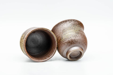 Tezumi — Japanese Teacups - Pair of Ash Green Glazed Guinomi - 55ml — three-quarter view