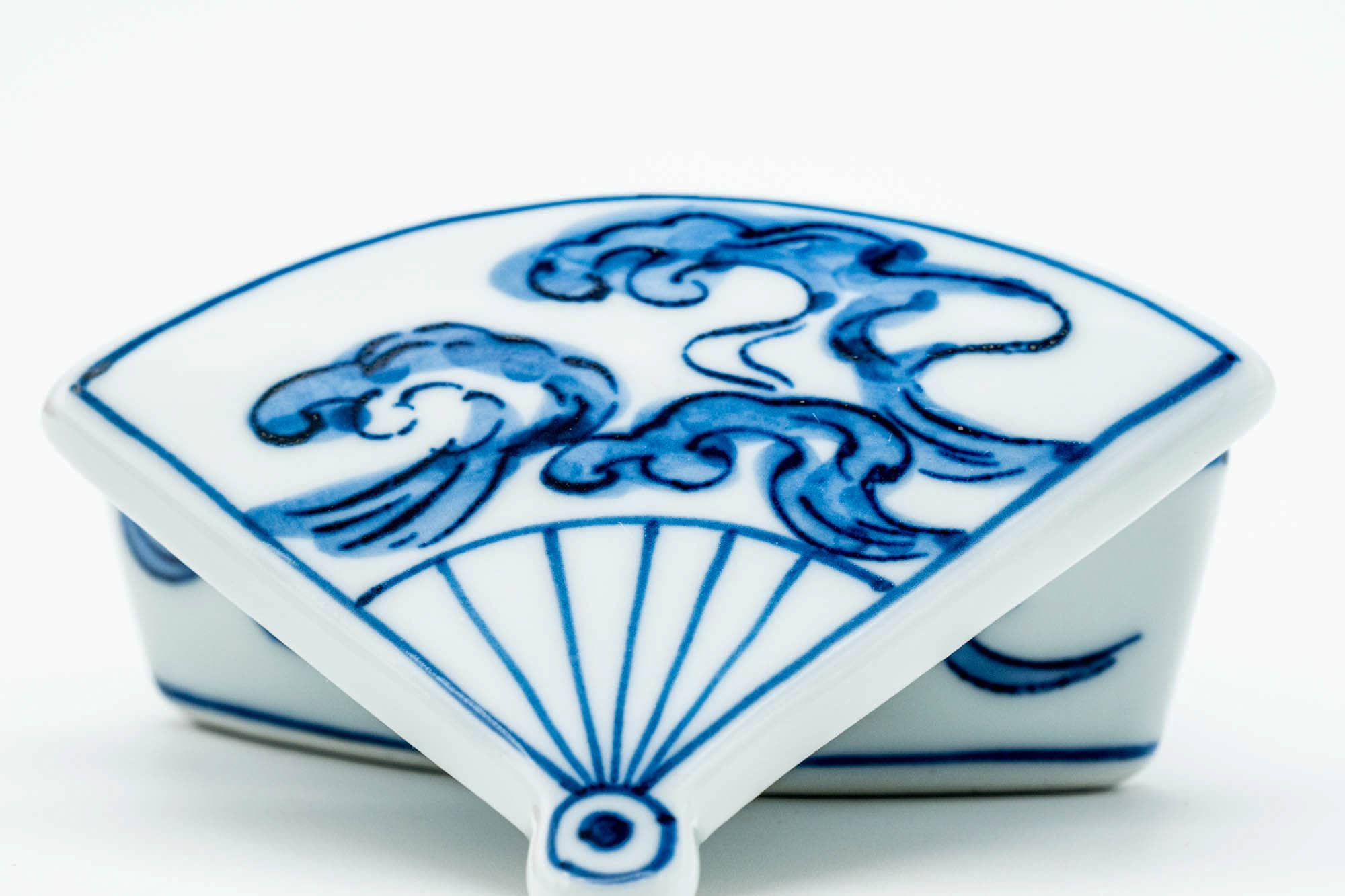 Japanese Kogo - Abstract Blue Fan-shaped Incense Container
