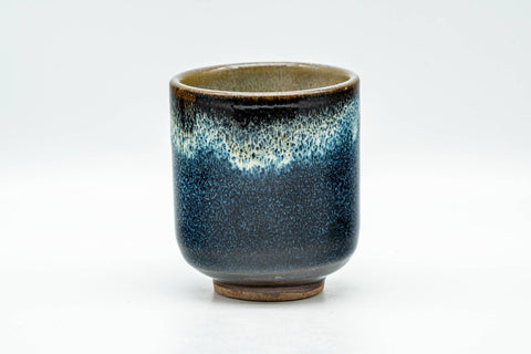 Tezumi — Japanese Teacup - Black and Blue Glazed Tsutsu-gata Yunomi - 140ml — front view