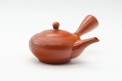 Japanese Kyusu - Engraved Leaves Tokoname-yaki Mesh Filter Teapot - 200ml