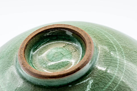 Tezumi — Japanese Matcha Bowl - Green Celadon Tenmoku Chawan - 200ml — closeup of the glaze