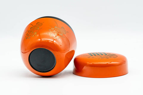 Japanese Natsume - Gold Floral Orange Lacquered Matcha Tea Canister - 100ml