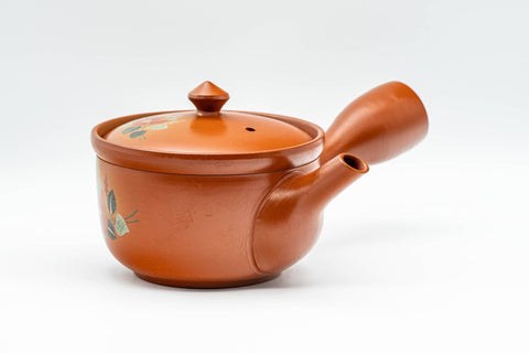 Tezumi — Japanese Kyusu - Floral Tokoname-yaki Mesh Teapot - 230ml — three-quarter view from the opposite side
