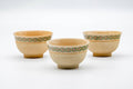 Tezumi — Japanese Teacups - Set of 3 Beige Green Patterned Kiyomizu-yaki Yunomi - 125ml — front view