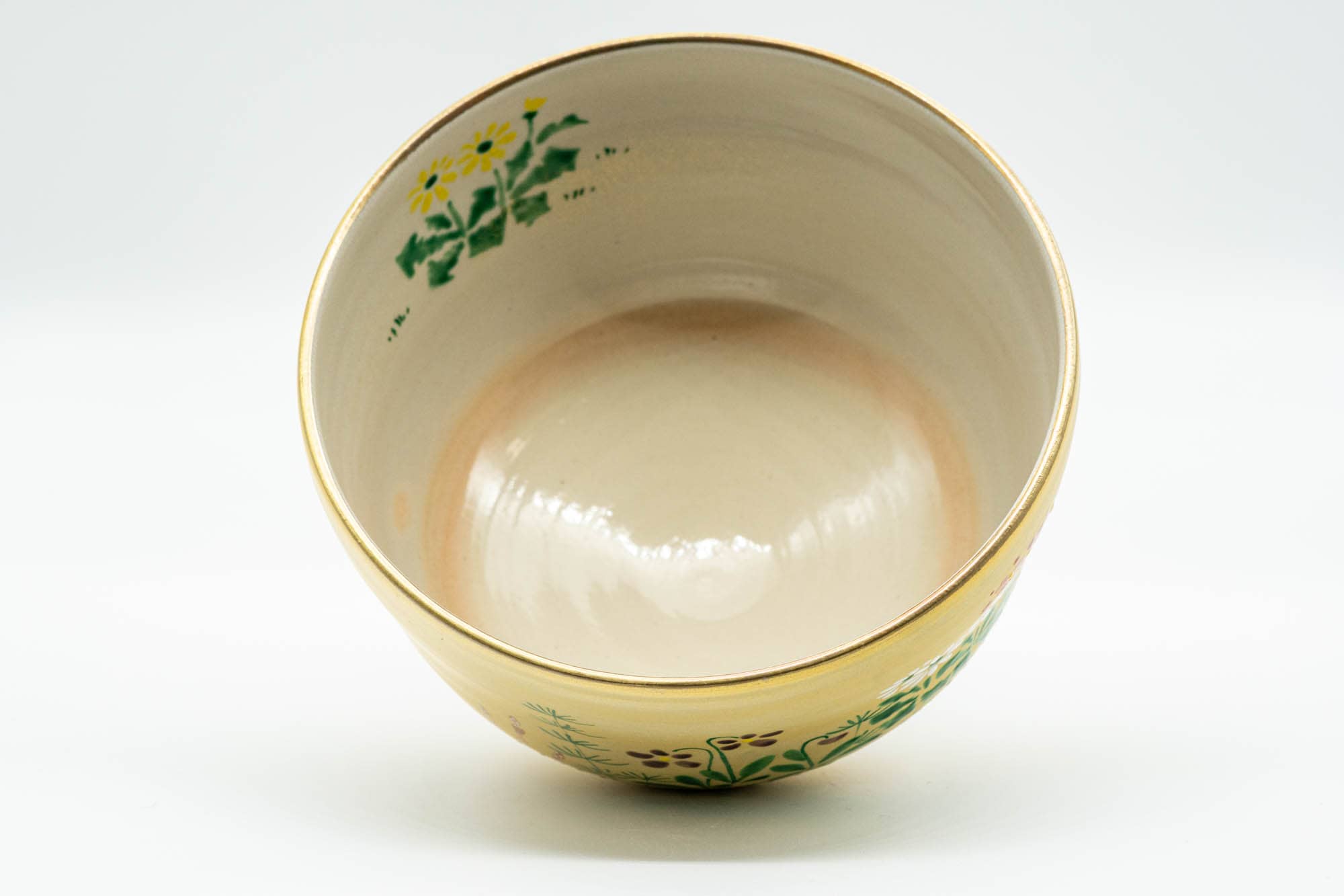 Japanese Matcha Bowl - Floral Golden Kyo-yaki Chawan - 350ml