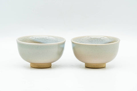 Japanese Teacup - Tsubaki Kiln - Pair of Small Hagi-yaki Guinomi - 40ml - front view of the matching pair of guinomi