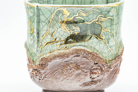 Japanese Mizusashi - Green Celadon Obori Soma-yaki Fresh Water Container - 750ml