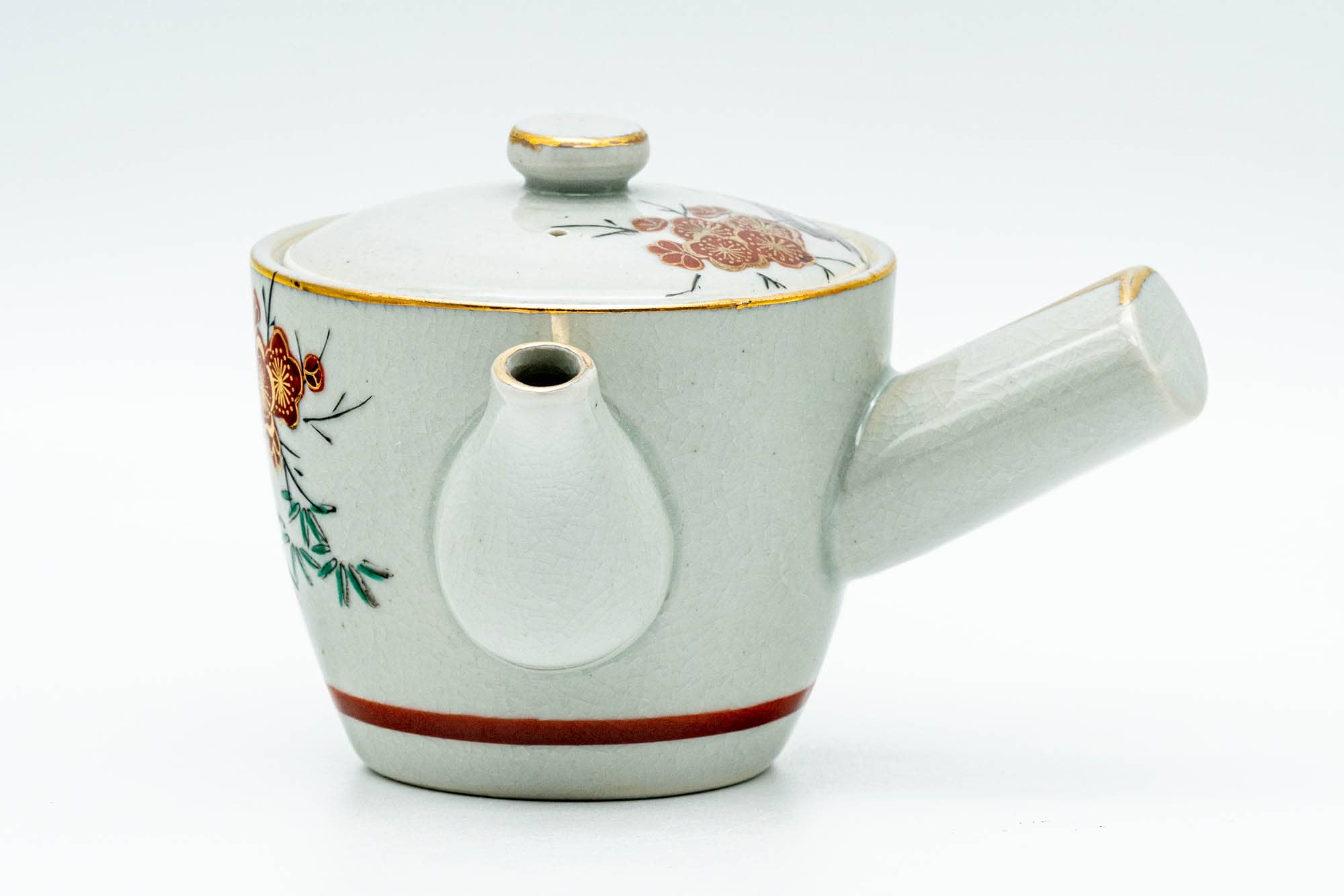 Japanese Tea Set - Floral Kutani-yaki Kyusu Teapot with 5 Yunomi Teacups