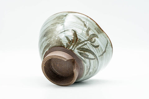 Japanese Teacup - Floral Hakeme Grey Glazed Yunomi - 110ml