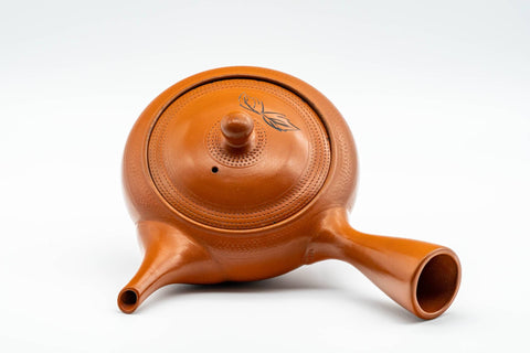 Japanese Kyusu - Leaf Engraved Mesh Strainer Tokoname-yaki Teapot - 225ml - Tezumi