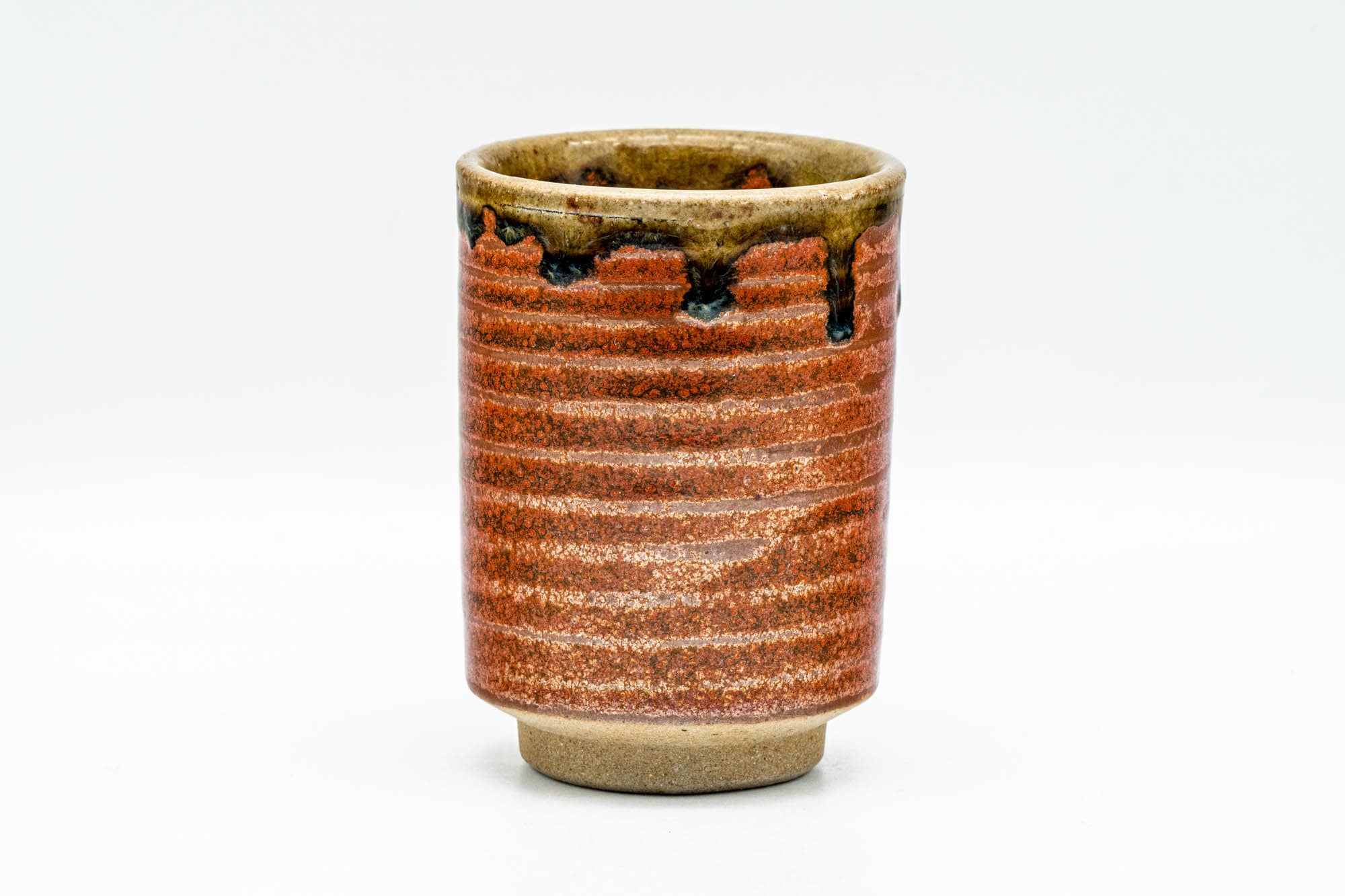 Japanese Teacup - Red Brown Drip-Glazed Spiraling Yunomi - 120ml