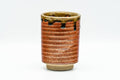 Japanese Teacup - Red Brown Drip-Glazed Spiraling Yunomi - 120ml - upright angled view