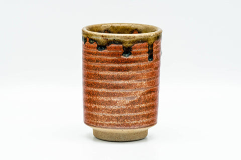 Japanese Teacup - Red Brown Drip-Glazed Spiraling Yunomi - 120ml - upright angled view