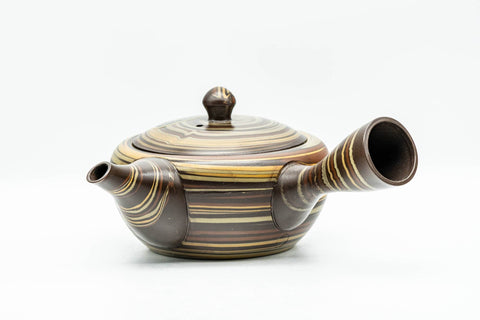 Japanese Kyusu - Nobuyasu Nerikomi Tokoname-yaki Teapot - 275ml - three-quarter view with the lid in place
