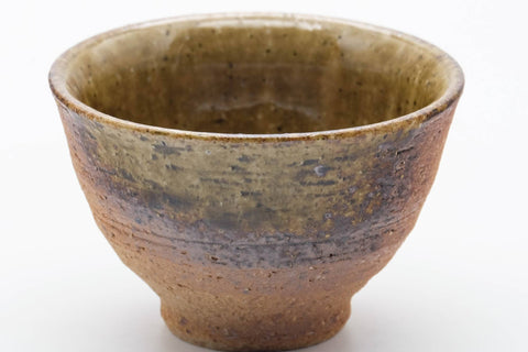 Tezumi — Japanese Teacup - Brown Green Ash Glazed Shigaraki-yaki Yunomi - 110ml — tipped to show the interior