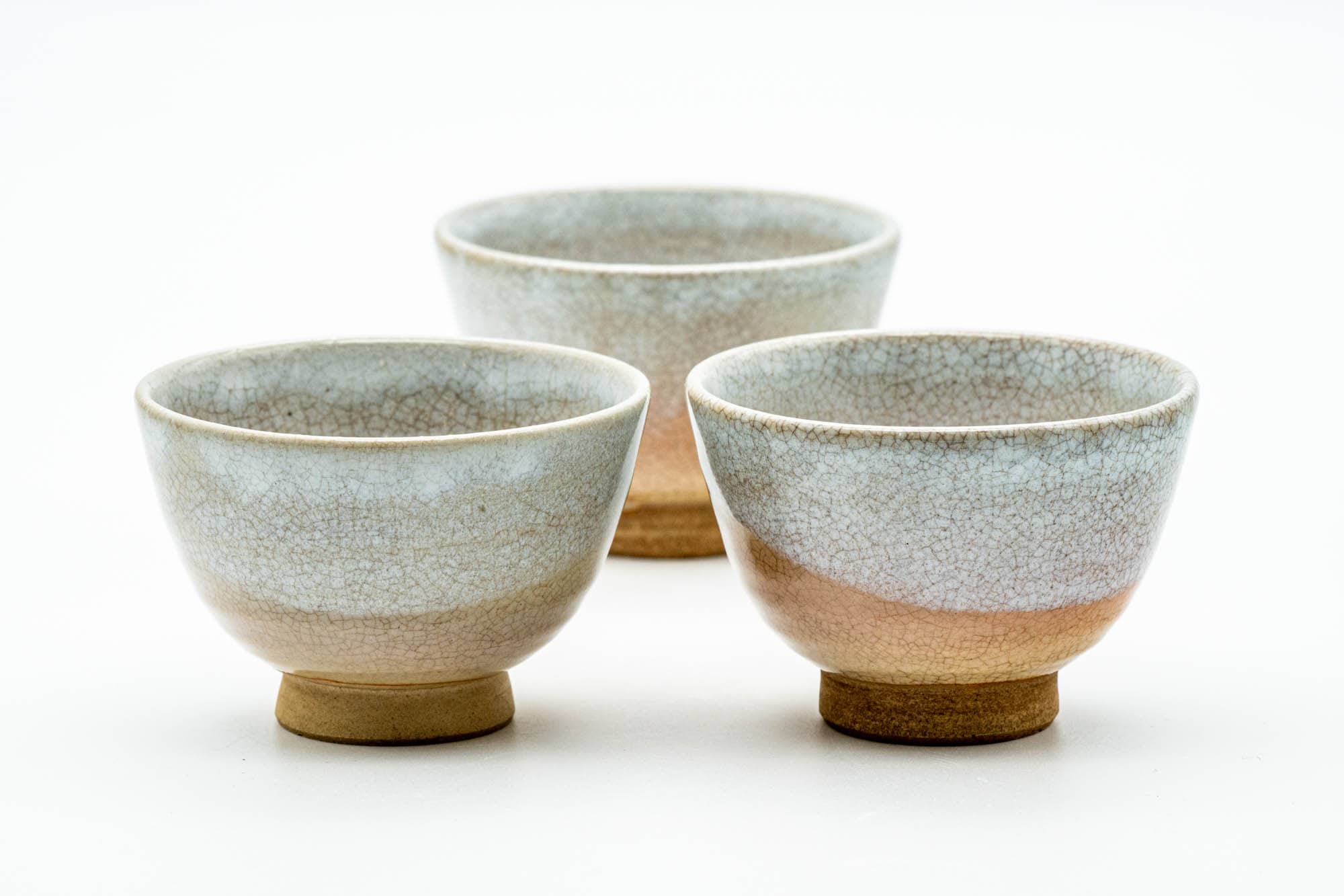 Japanese Teacups - Set of 3 Beige White Glazed Weathered Hagi-yaki Yunomi - 90ml