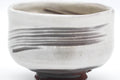 Tezumi — Japanese Matcha Bowl - Milky White Grey Hakeme Glazed Chawan - 100ml — tipped to show the interior