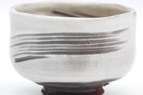 Tezumi — Japanese Matcha Bowl - Milky White Grey Hakeme Glazed Chawan - 100ml — tipped to show the interior
