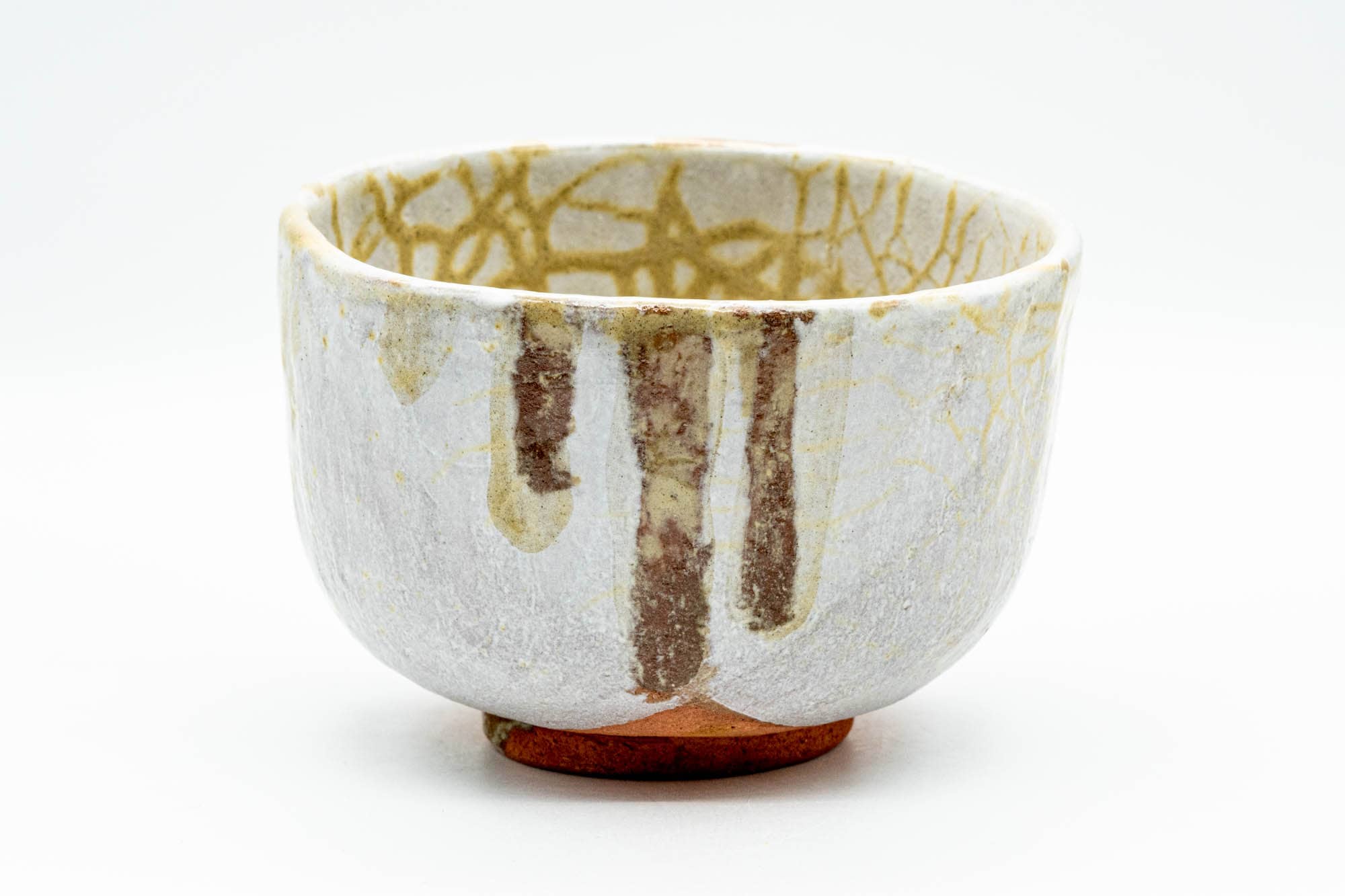 Japanese Matcha Bowl - 久 Milky White Yellow Web-Glazed Wabi-Sabi Chawan - 350ml