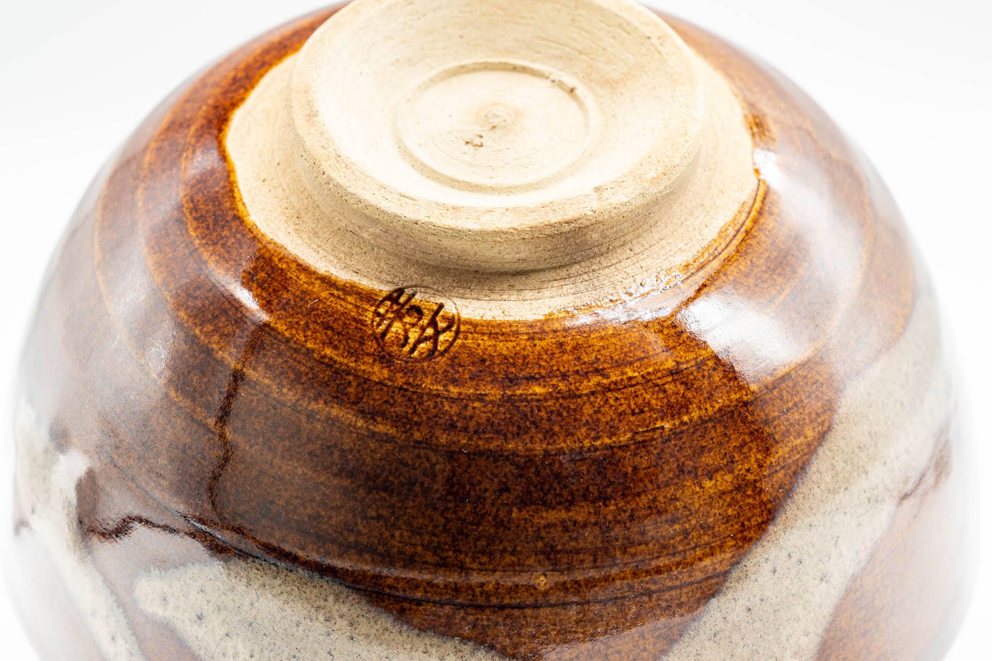Japanese Matcha Bowl - Mottled Orange Glaze Wan-nari Chadamari Chawan - 300ml