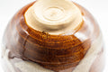 Japanese Matcha Bowl - Mottled Orange Glaze Wan-nari Chadamari Chawan - 300ml - view of the underside showing the foot
