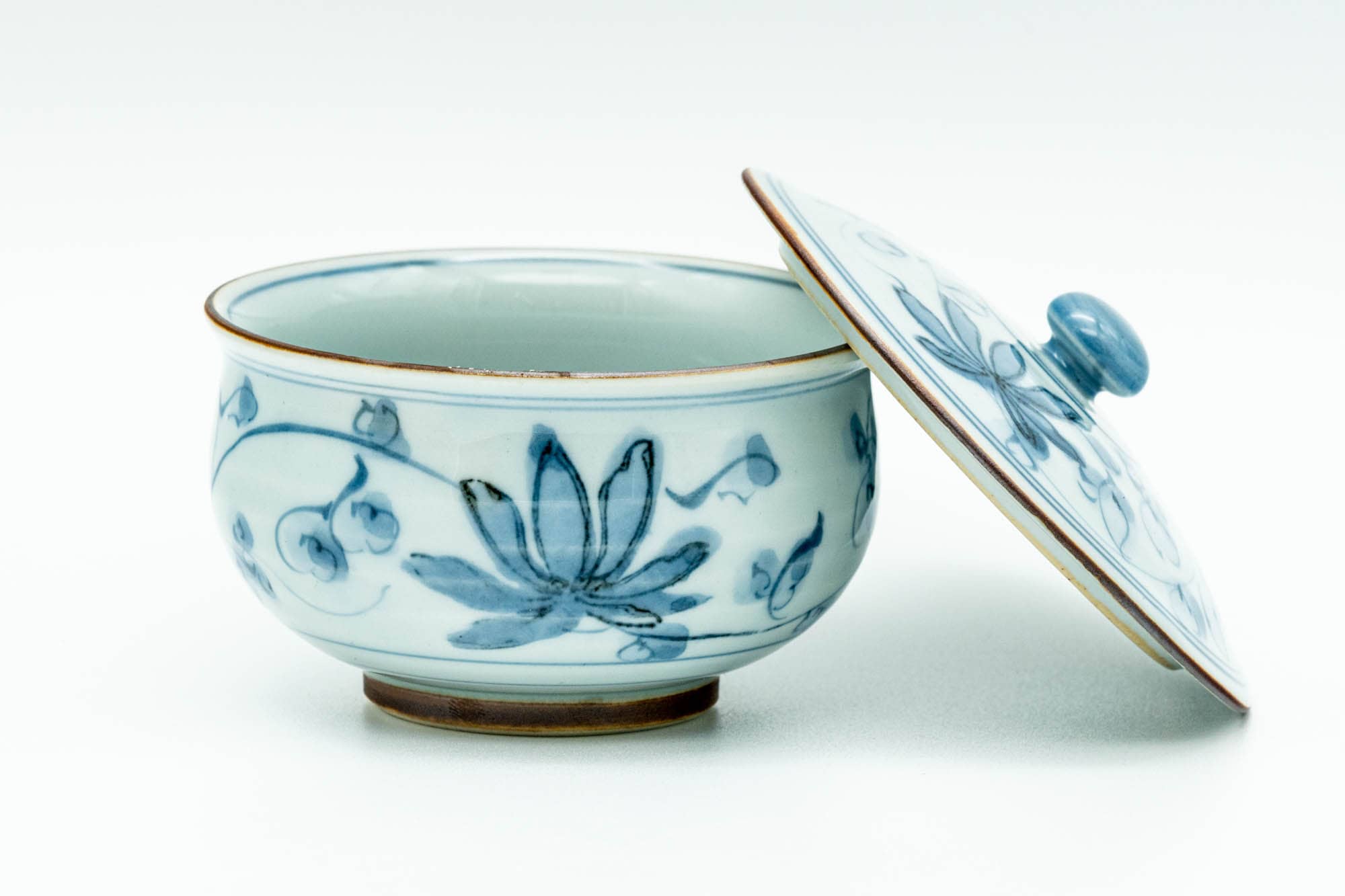 Japanese Tea Set - Blue Floral Arita-yaki Dobin Teapot and 3 Yunomi Teacups