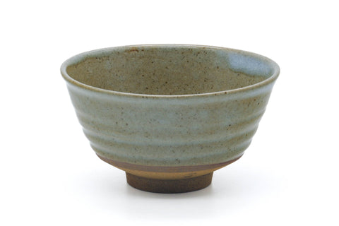 Tezumi — Japanese Matcha Bowl - Olive Green Drip-Glazed Komogai-nari Chawan - 500ml — front view from another angle