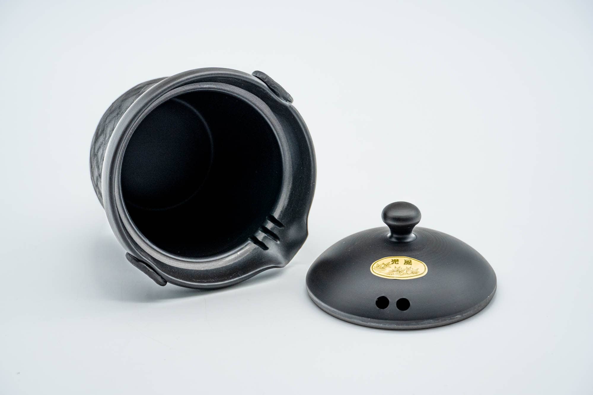 Japanese Chaho - 光風 Kōfu - Black Checkered Kokudei Tokoname-yaki Handle-less Teapot - 200ml