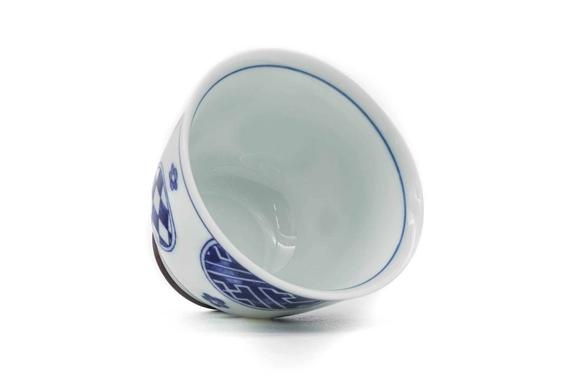 Japanese Teacup - Blue Circular Crests Porcelain Mino-yaki Yunomi - 70ml