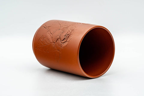 Tezumi — Japanese Teacup - 福仙 Fukusen Suzuki - Large Floral Engraved Tokoname-yaki Yunomi - 400ml — three-quarter view