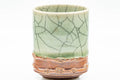 Japanese Teacup - Celadon Glazed Obori Soma-yaki Yunomi - 100ml - front view showing the crazed celadon glaze