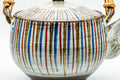 Japanese Dobin - Large Striped Ceramic Debeso Filter Top-Handled Teapot - 700ml - Tezumi