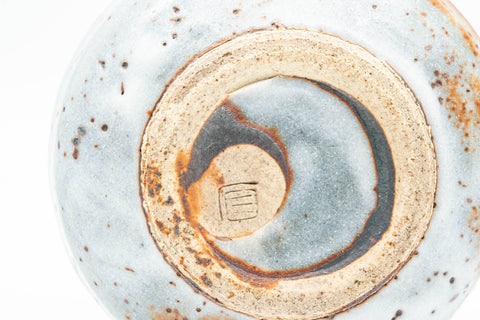 Tezumi — Japanese Teacup - Blue Shino Glazed Ushirode Yunomi - 150ml — inverted showing the foot ring
