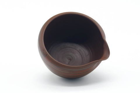 Tezumi — Japanese Katakuchi - Red Nerikomi Tokoname Handleless Yuzamashi - 235ml — tipped to show the interior