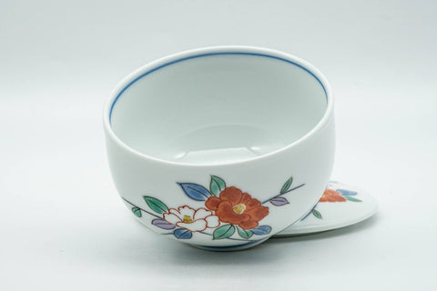 Japanese Teacup - Colourful Floral White Porcelain Arita-yaki Lidded Yunomi - 130ml - Tezumi
