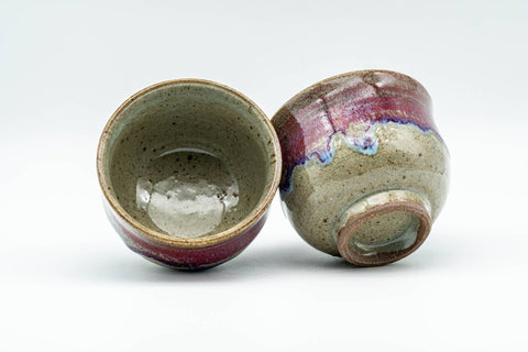 Japanese Teacups - Pair of Blue Purple Drip-Glazed Yunomi - 90ml - the pair of teacups, one tilted to show the interior
