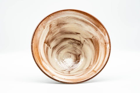 Japanese Matcha Bowl - Blue Grass White Hakeme Chawan - 250ml - overhead view into the interior showing the spiraling brushwork