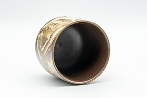 Japanese Teacup - Beige Brown Marbled Yunomi - 110ml - top-down view showing the dark interior
