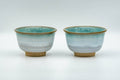 Tezumi — Japanese Teacups - Pair of Green Drip-Glazed Agano-yaki Yunomi - 100ml — front view from another angle