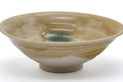 Tezumi — Japanese Matcha Bowl - Yellow Green Spotted Seto-yaki Summer Chawan - 250ml — tipped to show the interior
