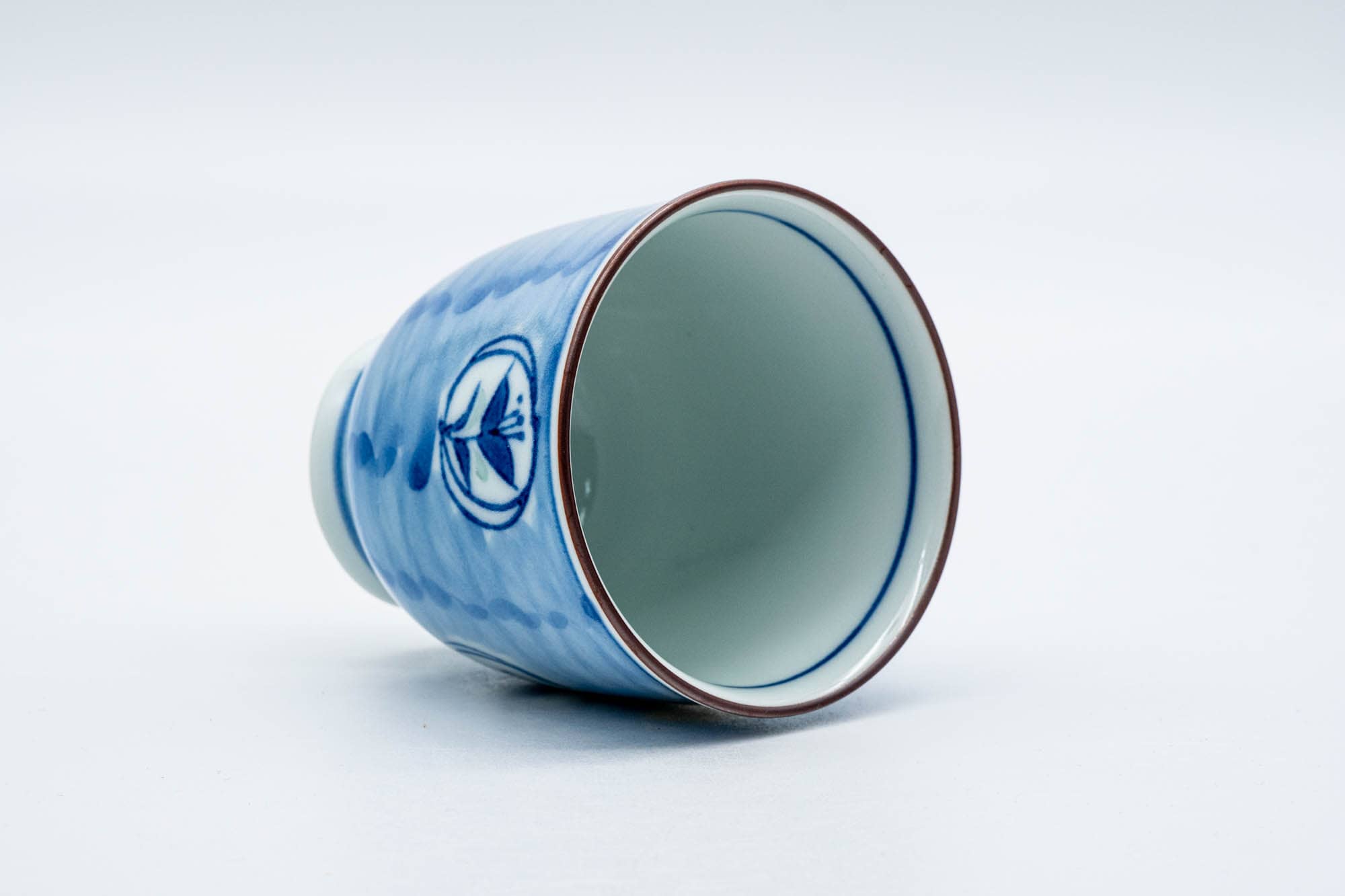 Japanese Teacup - Blue Geometric Arita-yaki Porcelain Yunomi - 160ml