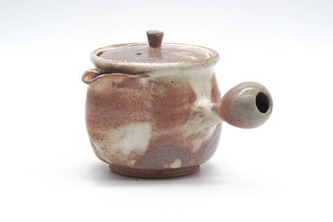 Tezumi — Japanese Kyusu - Brown Milky Drip-Glazed Hagi-yaki Ceramic Teapot - 220ml — side view with the lid and side handle