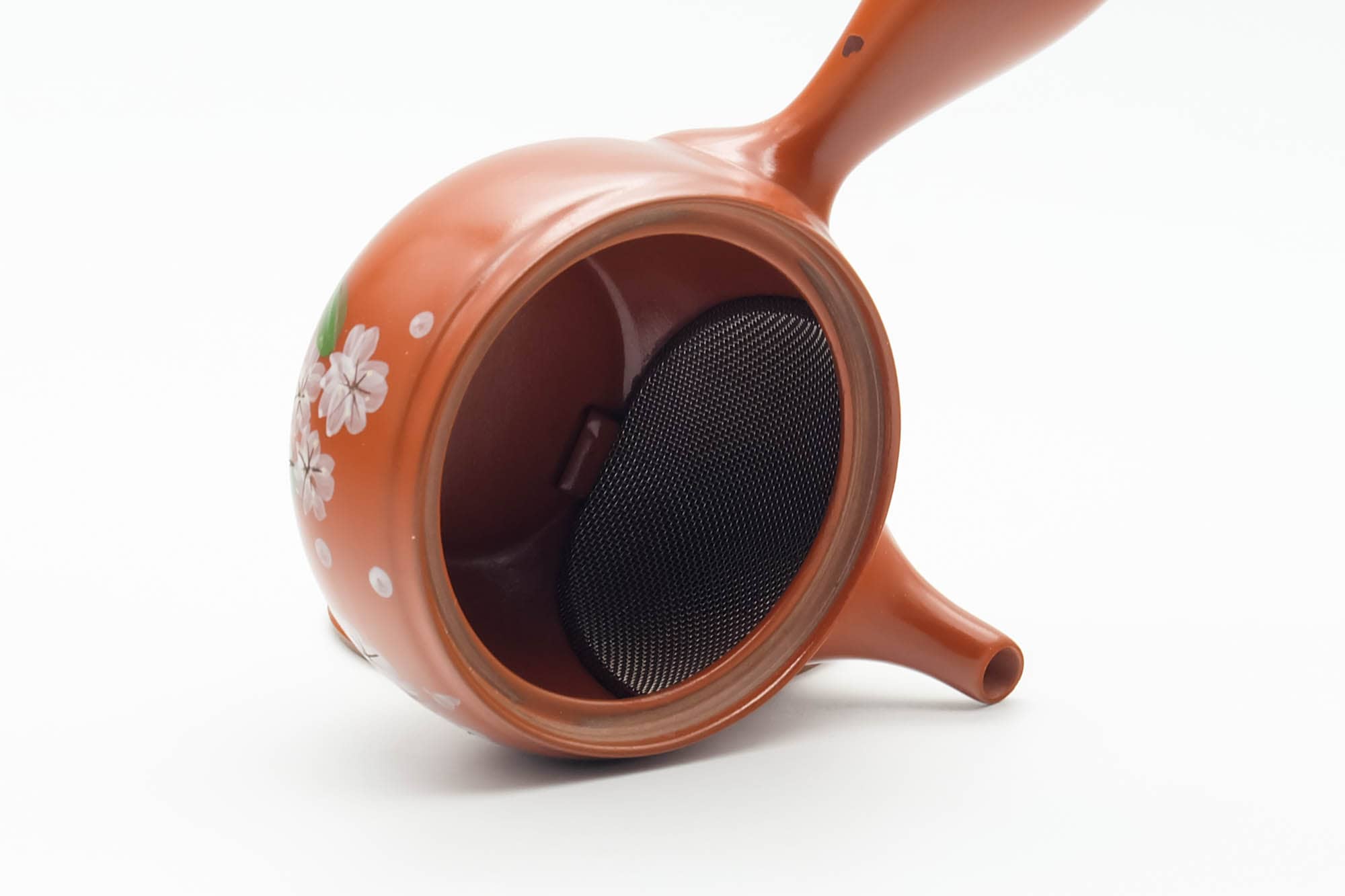 Japanese Kyusu - Floral Painted Red Shudei Tokoname-yaki Mesh Filter Teapot - 150ml