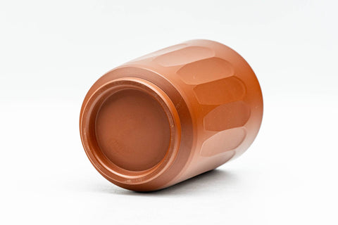 Japanese Teacup - Carved Red Shudei White Inner-Glazed Tokoname-yaki Yunomi - 150ml - tilted view showing the base