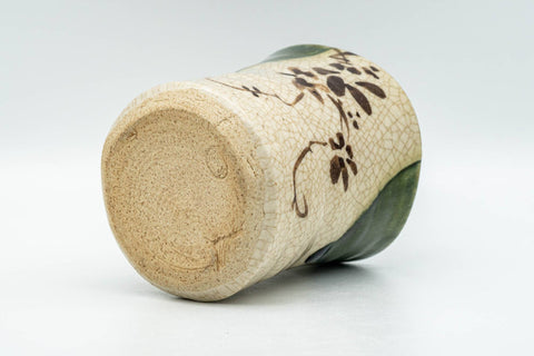 Japanese Teacup - Beige Green Drip-Glazed Floral Oribe-yaki Yunomi - 180ml - Tezumi