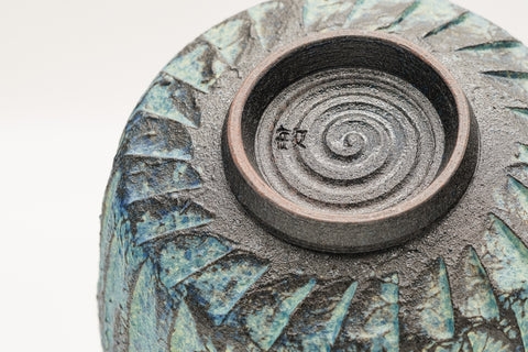 Faceted Blue-Green Kiyomizu-yaki Chawan