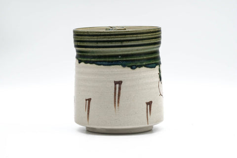 Japanese Mizusashi - Abstract Geometric Green Drip-Glazed Oribe-yaki Water Container - 750ml