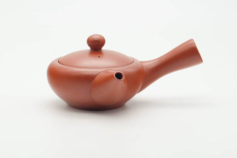 Tezumi — Japanese Kyusu - Smooth Red Shudei Tokoname-yaki Debeso Teapot - 150ml — side view showing the spout