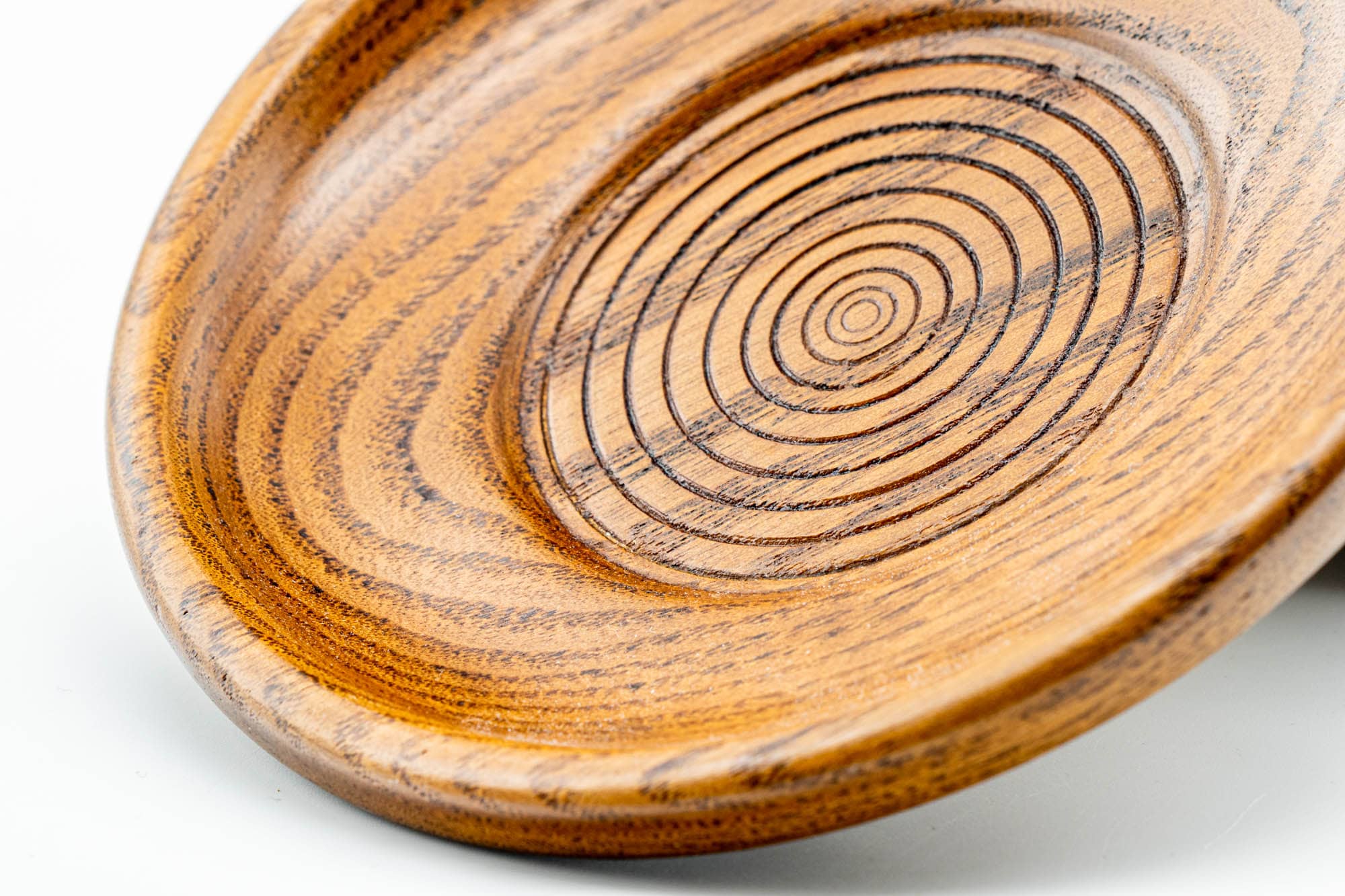 Japanese Chataku - Set of 5 Spiraling Wooden Tea Saucers