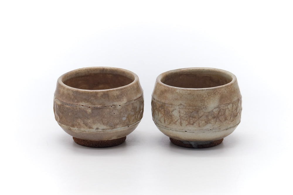 Japanese Teacups - Pair of Beige Hagi Guinomi - 50ml
